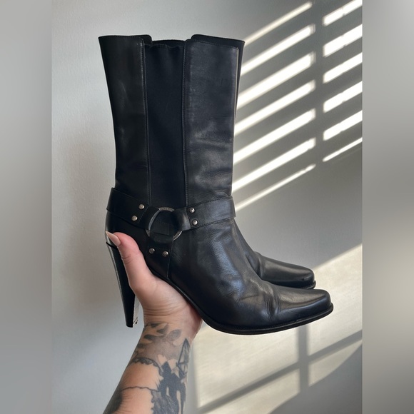 Donald Pliner Leather Biker Harness Style Boots Size 8.5 - Picture 11 of 11